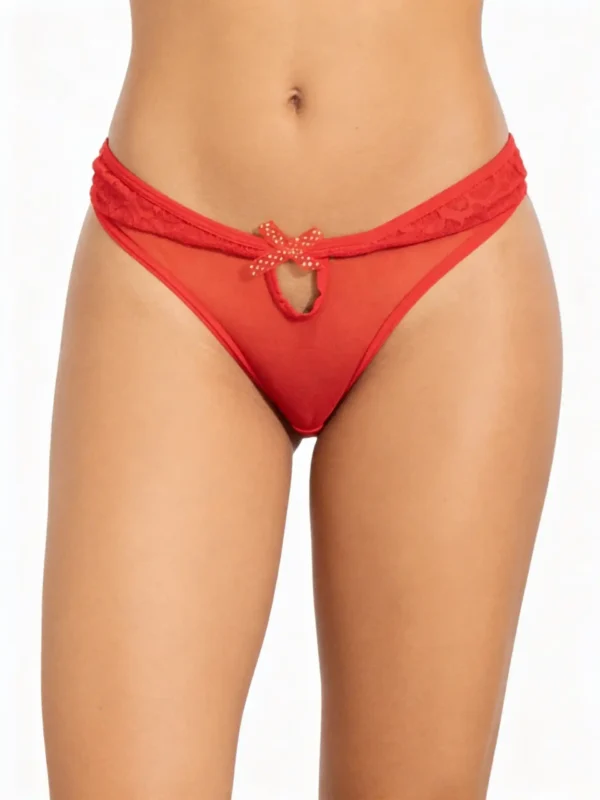 Panty tipo brasilera en encaje y tull rojo
